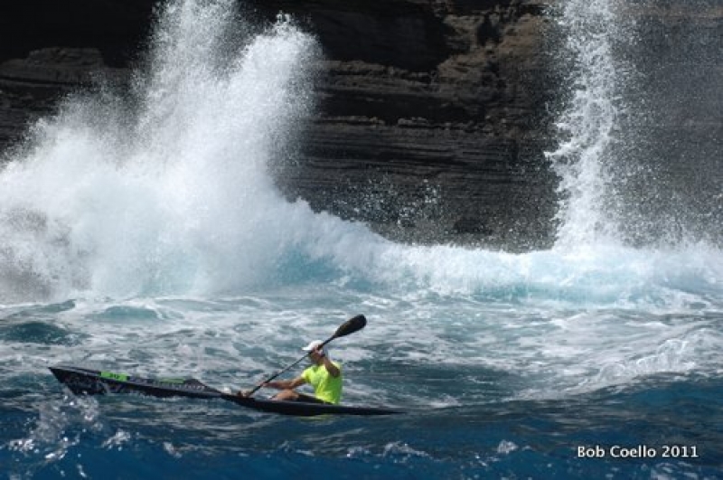 Marty Kenny heads along the famous China Wall before heading for the finish - Molokai 2011