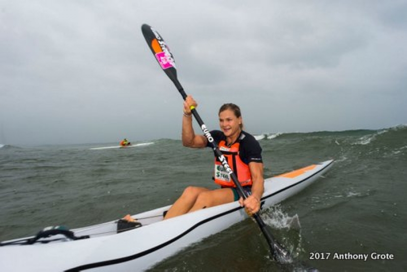Bridgitte Hartley successfully challenged current World Surfski Series champion Hayley Nixon to take the win at the first FNB Surfski Series race in Durban.