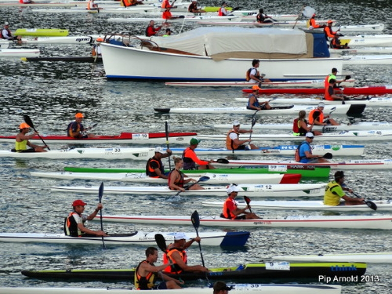 The start of the 2013 King Of The Harbour, the premium surfski event of New Zealand.
